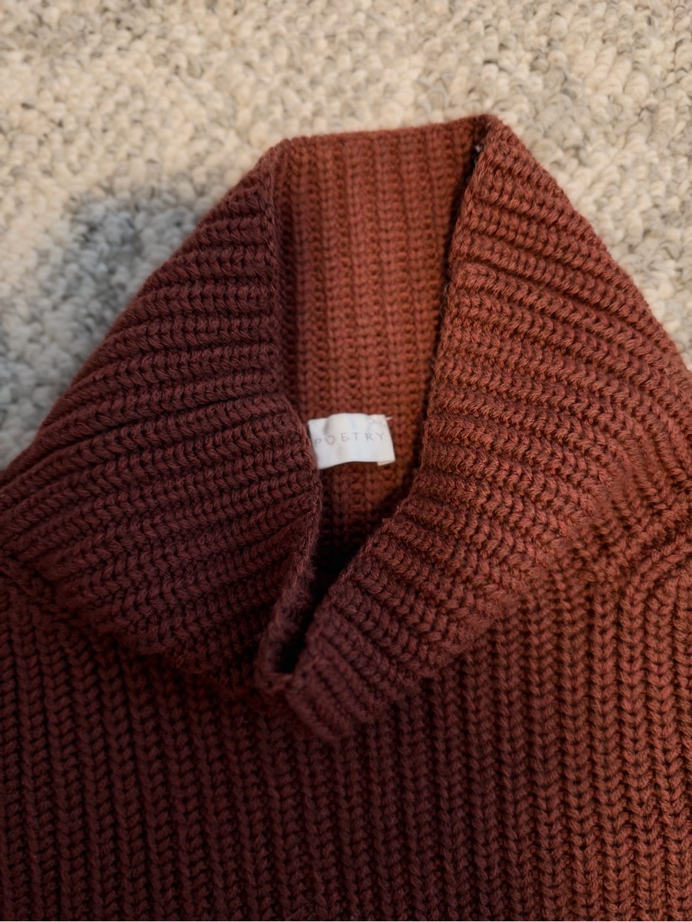 Poetry Rust Brown Oversized Turtleneck Chunky Knit Sweater - Picture 8 of 9